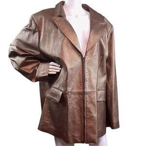 Vtg CBO New York Genuine Leather Coat Jacket Metallic Bronze Brown Size 4X